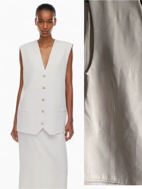 Aritzia Babaton Sz L Agency Long Relaxed Bone Off White Vest